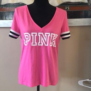 Pink deep V neck shirt